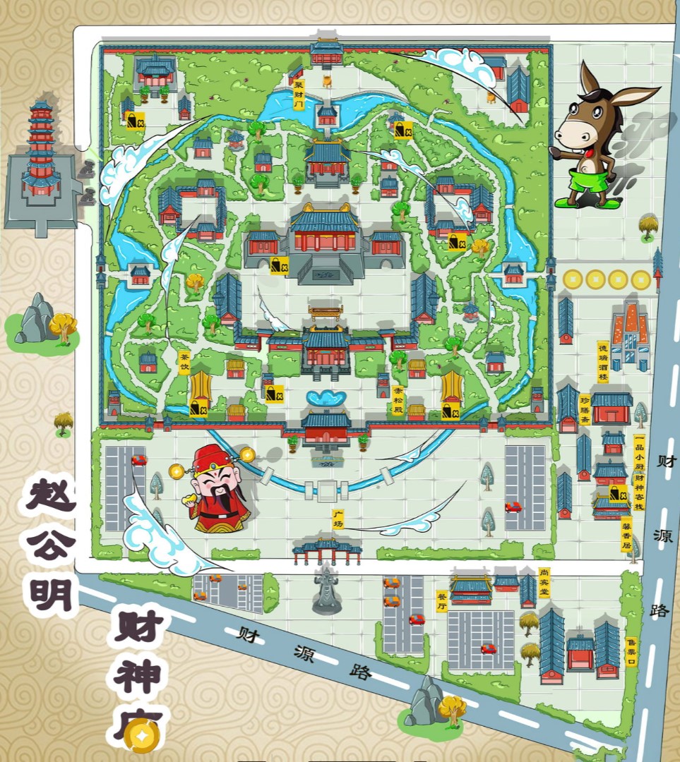 红坪镇寺庙类手绘地图